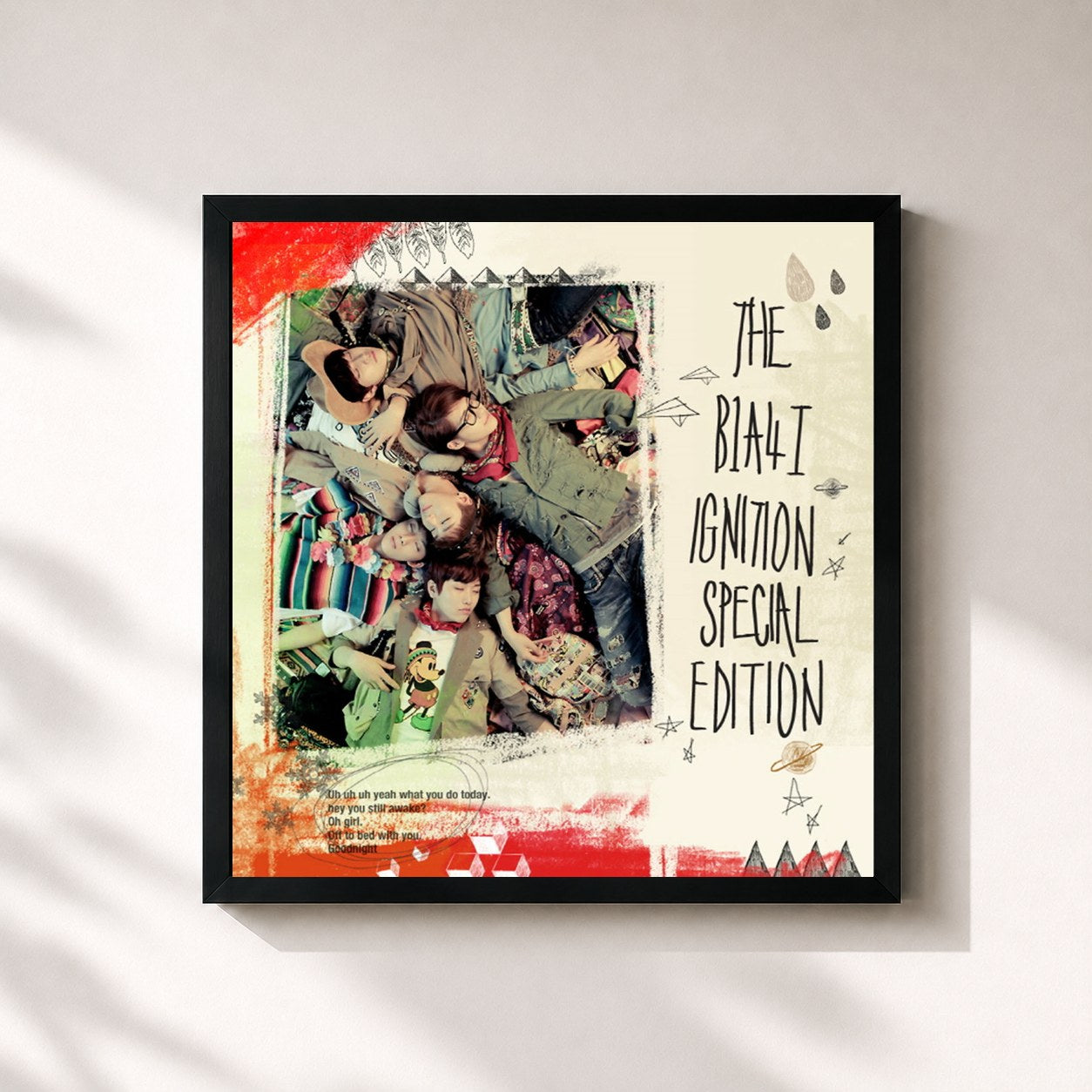 #noir Tableau carré de l'album IGNITION (SPECIAL EDITION) de B1A4, cadre noir 32x32 cm