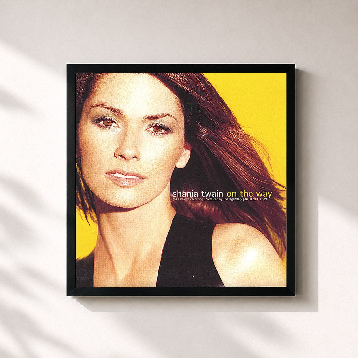 #noir Tableau carré de l'album On The Way de Shania Twain, cadre noir 32x32 cm