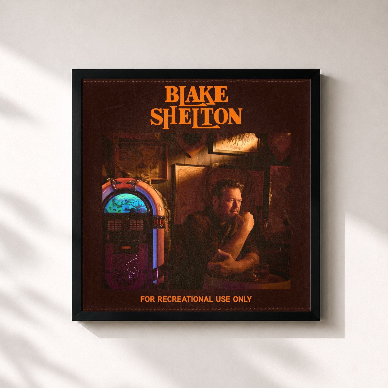 #noir Tableau carré de l'album For Recreational Use Only de Blake Shelton, cadre noir 32x32 cm
