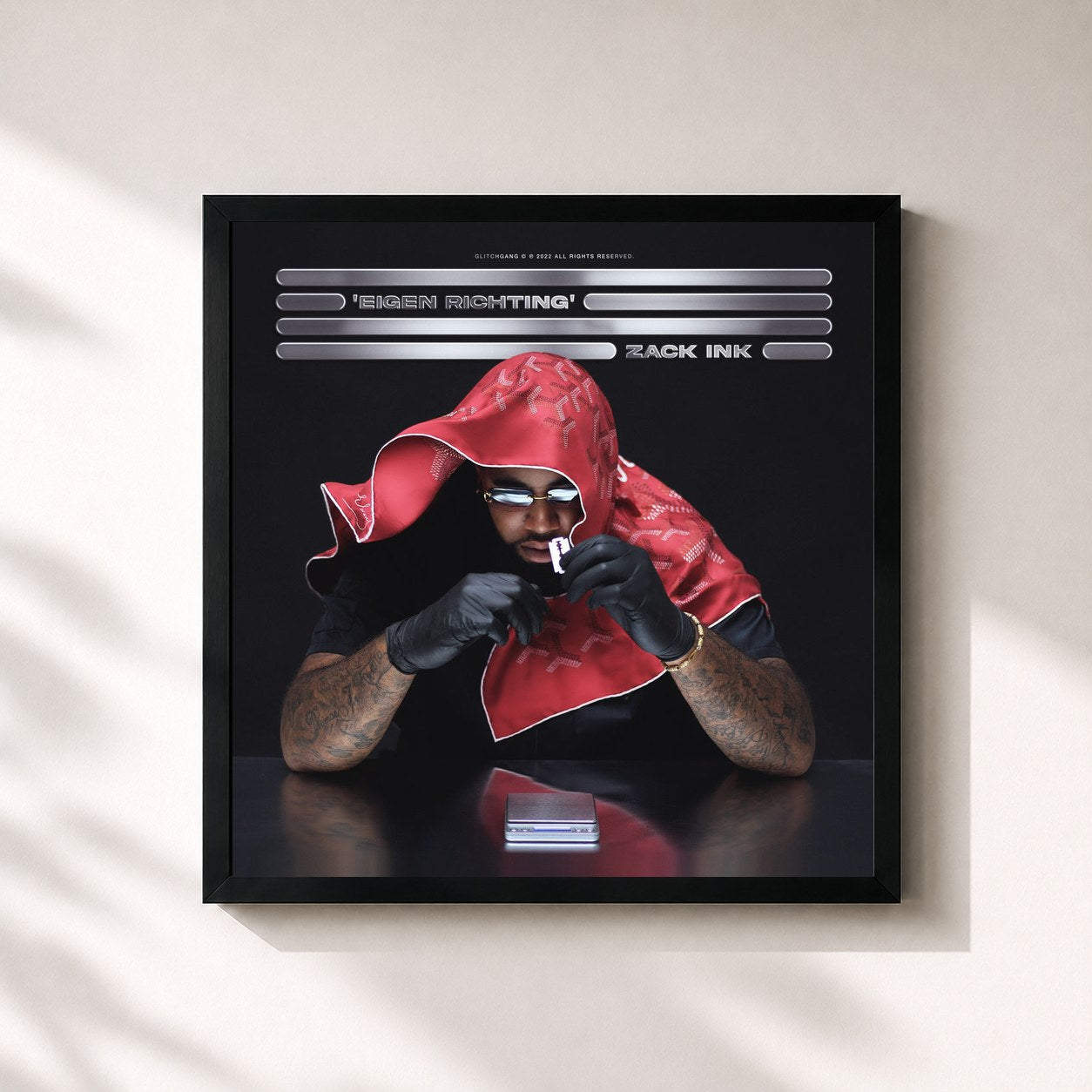 #noir Tableau carré de l'album Eigen Richting de Zack Ink, cadre noir 32x32 cm