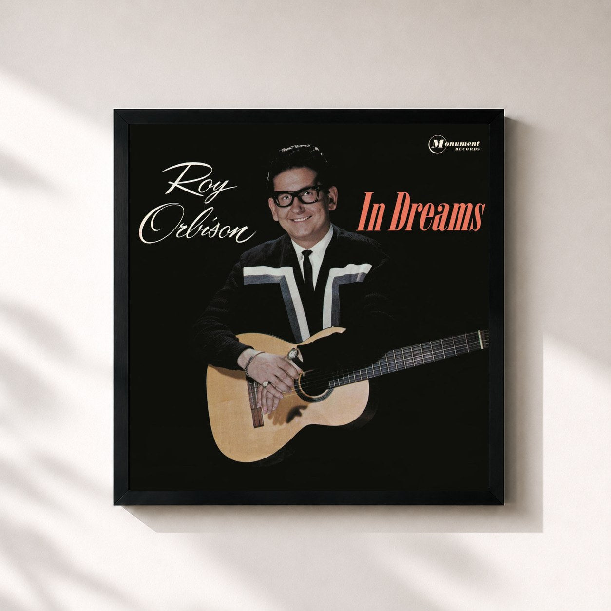 #noir Tableau carré de l'album In Dreams de Roy Orbison, cadre noir 32x32 cm