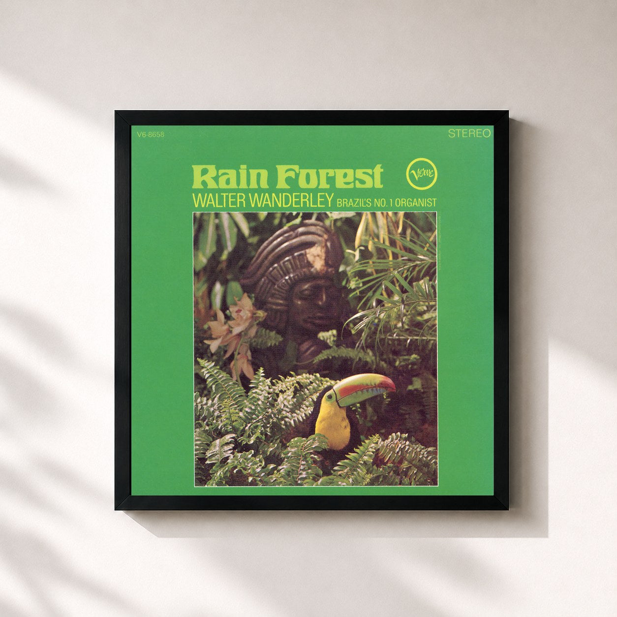 #noir Tableau carré de l'album Rain Forest de Walter Wanderley, cadre noir 32x32 cm