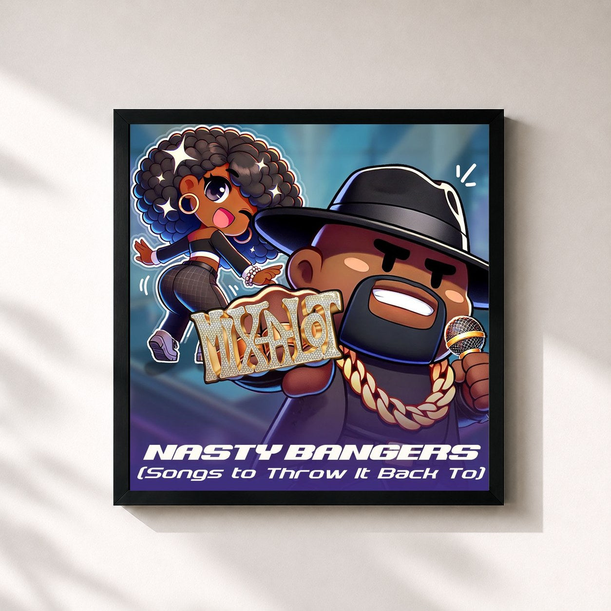 #noir Tableau carré de l'album Nasty Bangers (Songs to Throw It Back To) de Sir Mix-A-Lot, cadre noir 32x32 cm