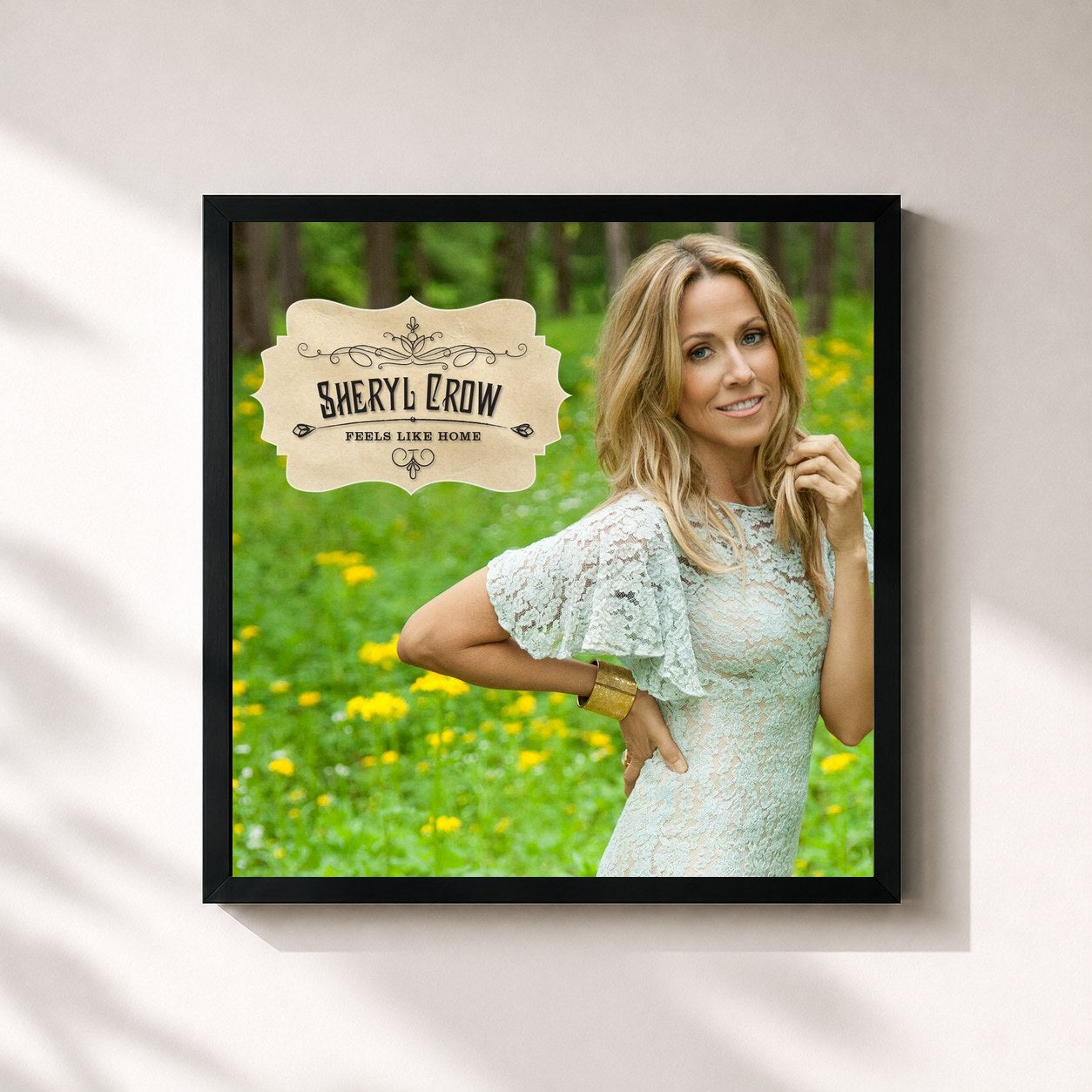 #noir Tableau carré de l'album Feels Like Home de Sheryl Crow, cadre noir 32x32 cm