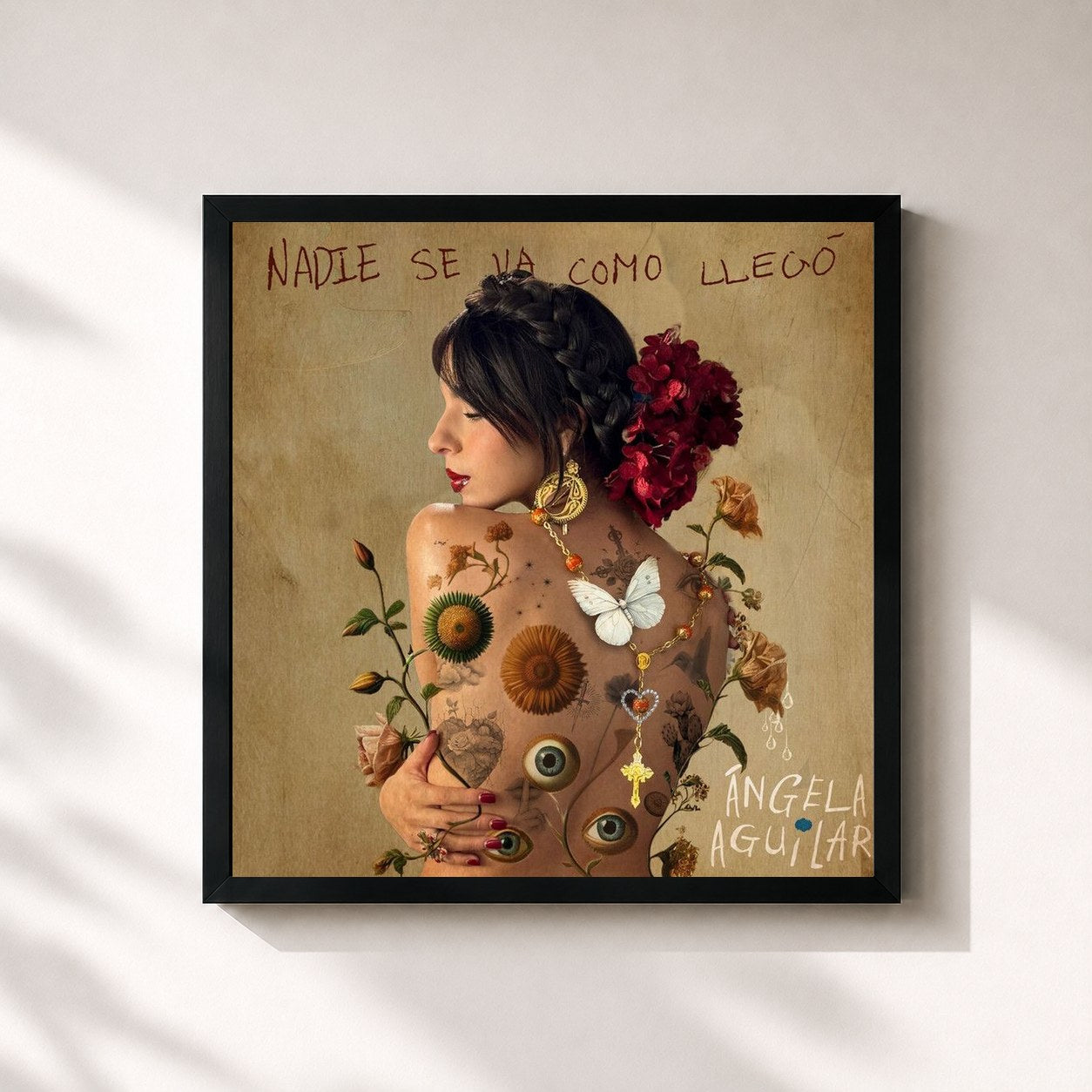 #noir Tableau carré de l'album Nadie Se Va Como Llegó de Angela Aguilar, cadre noir 32x32 cm