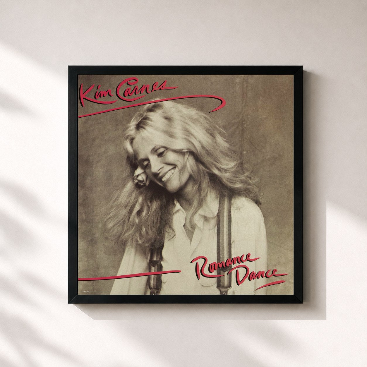 #noir Tableau carré de l'album Romance Dance de Kim Carnes, cadre noir 32x32 cm