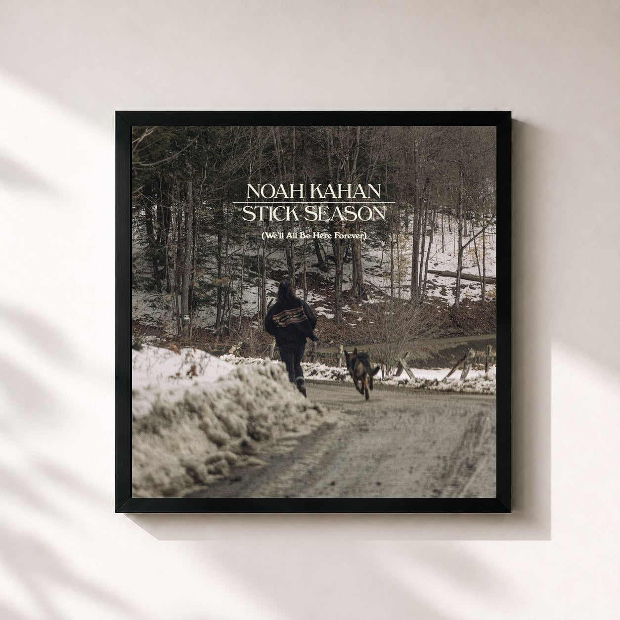 #noir Tableau carré de l'album Stick Season (We'll All Be Here Forever) de Noah Kahan, cadre noir 32x32 cm