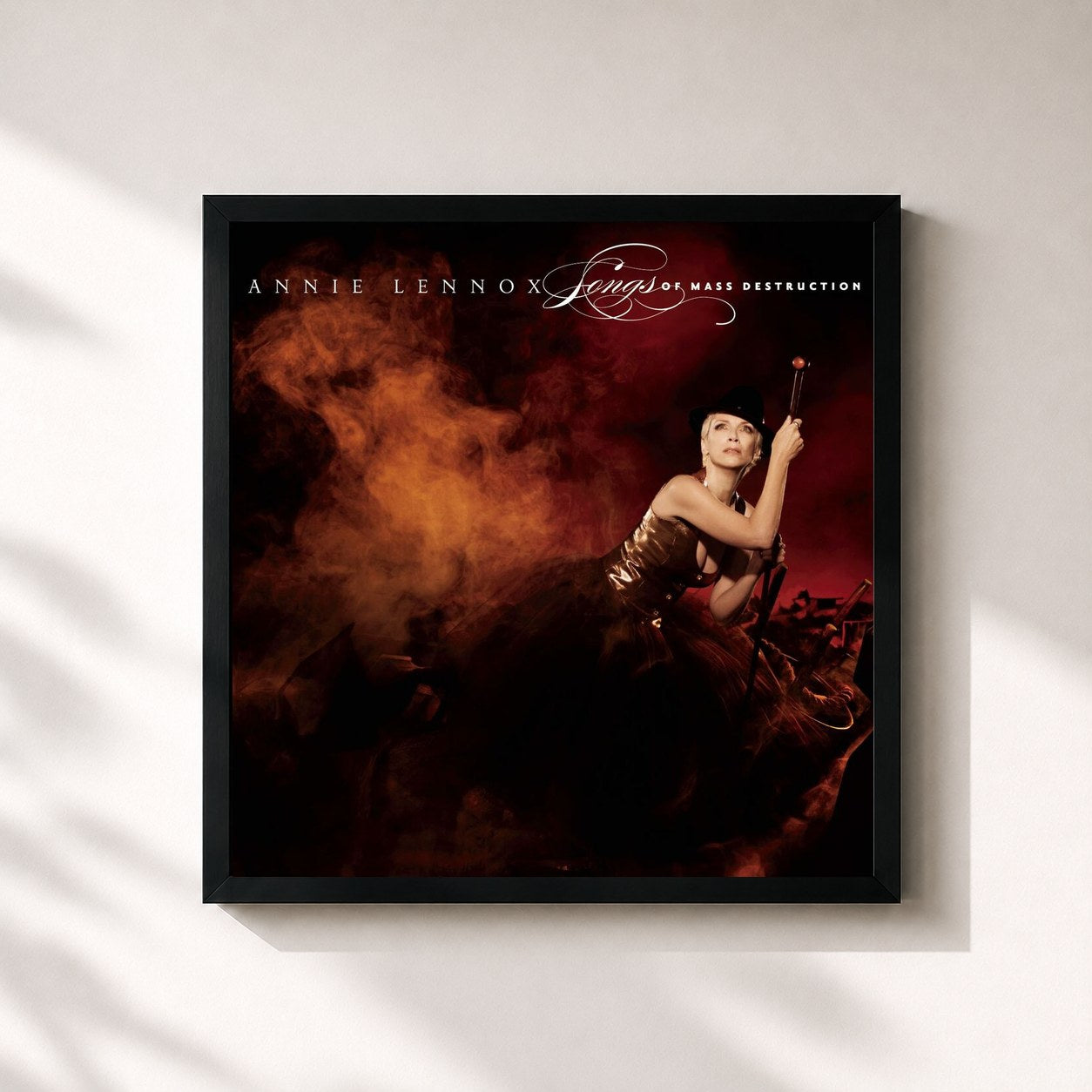 #noir Tableau carré de l'album Songs of Mass Destruction de Annie Lennox, cadre noir 32x32 cm