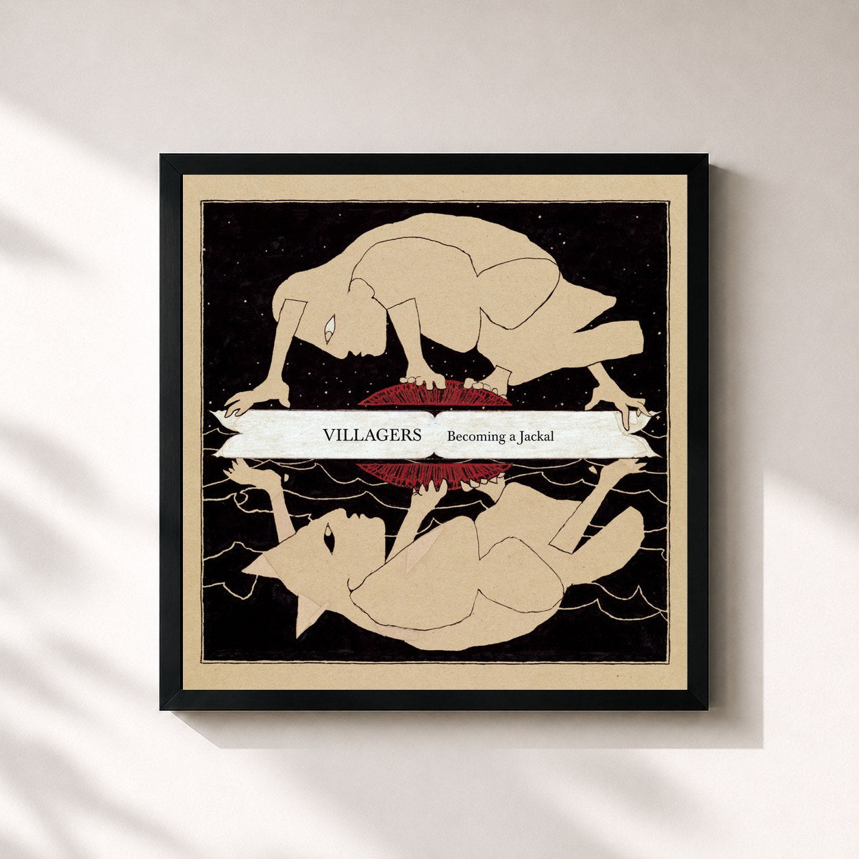 #noir Tableau carré de l'album Becoming A Jackal de Villagers, cadre noir 32x32 cm