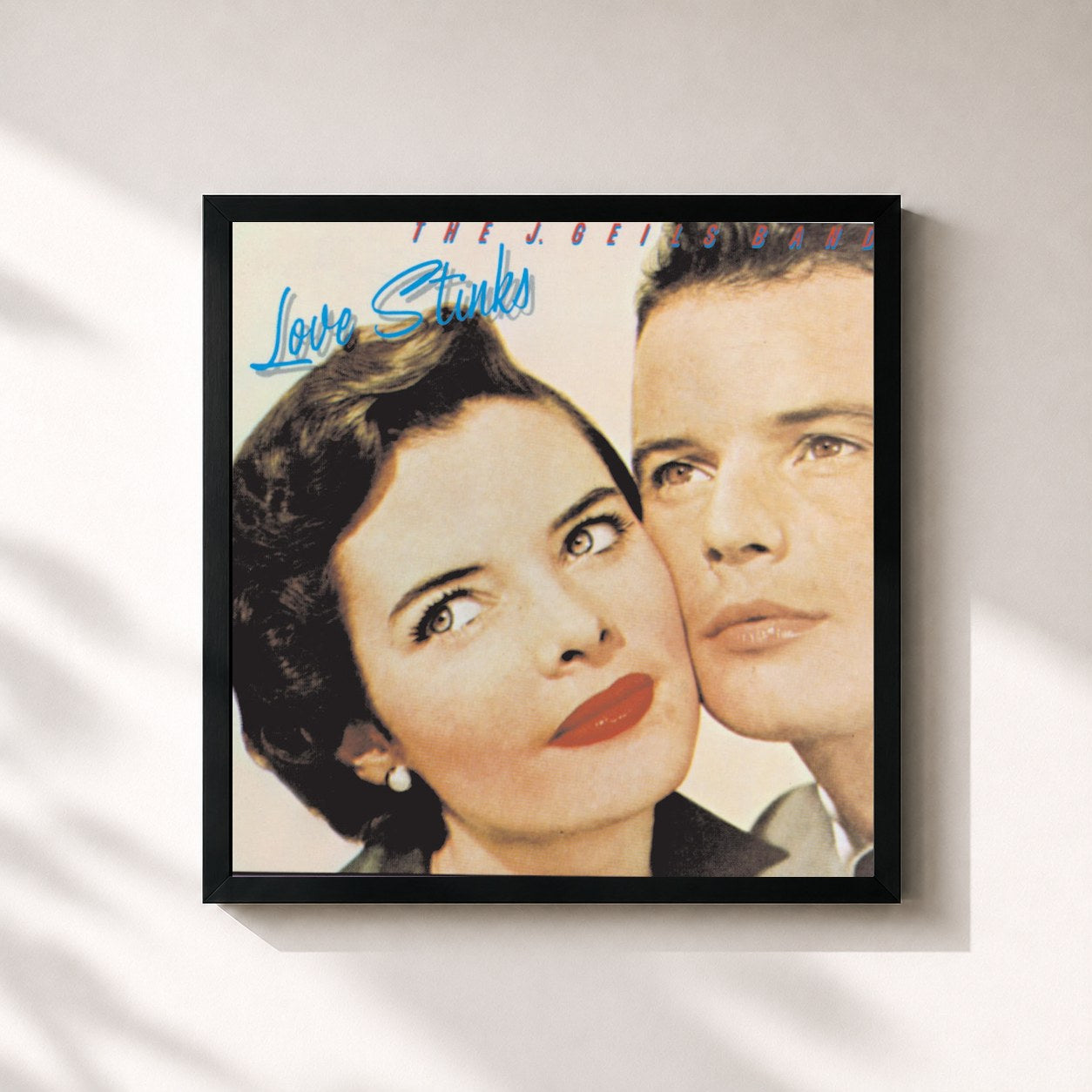 #noir Tableau carré de l'album Love Stinks de The J. Geils Band, cadre noir 32x32 cm