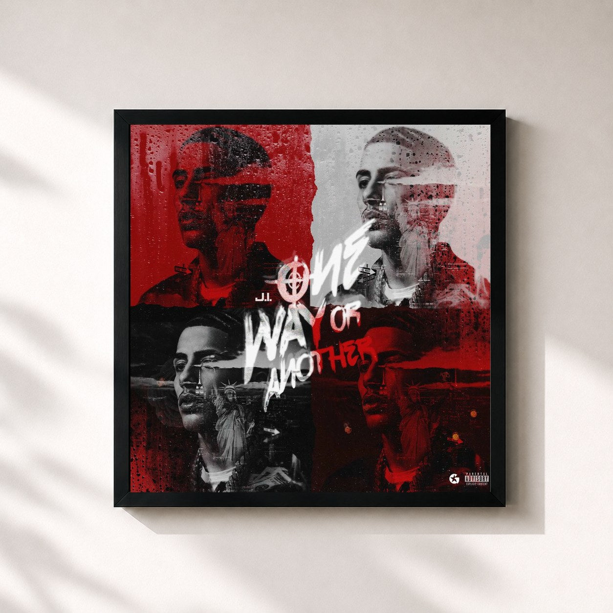 #noir Tableau carré de l'album One Way Or Another de J.I the Prince of N.Y, cadre noir 32x32 cm