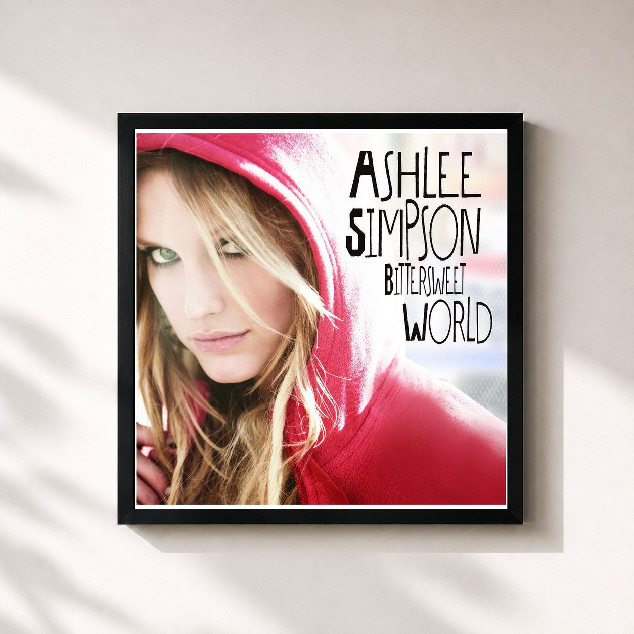#noir Tableau carré de l'album Bittersweet World de Ashlee Simpson, cadre noir 32x32 cm