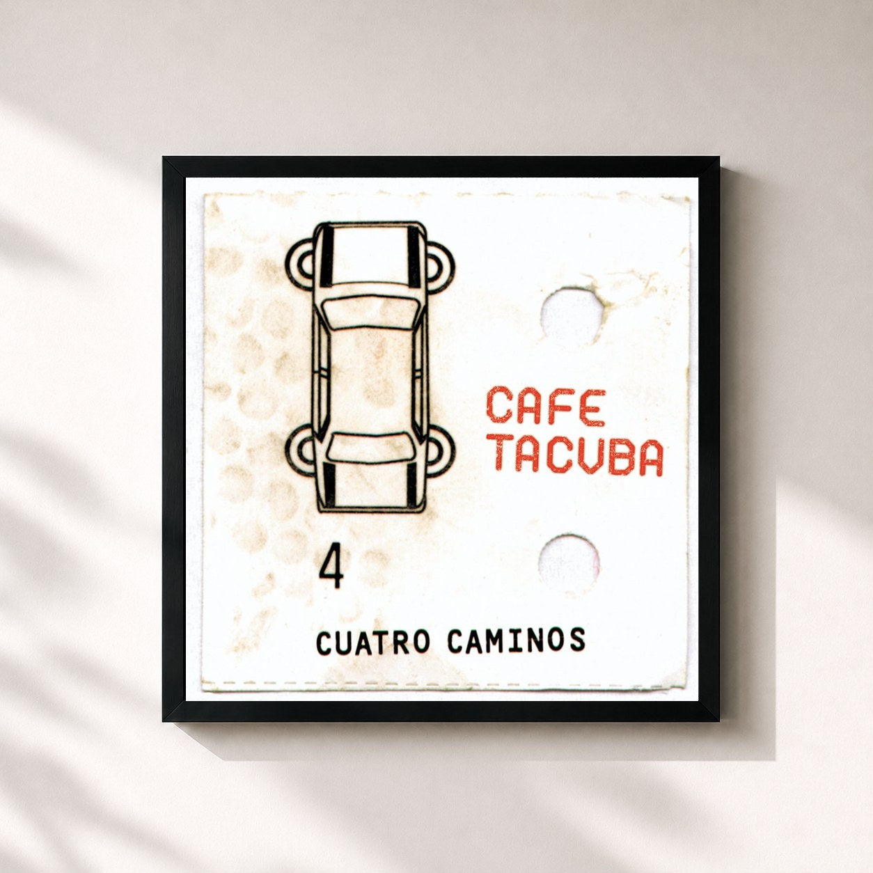 #noir Tableau carré de l'album Cuatro Caminos de Café Tacvba, cadre noir 32x32 cm