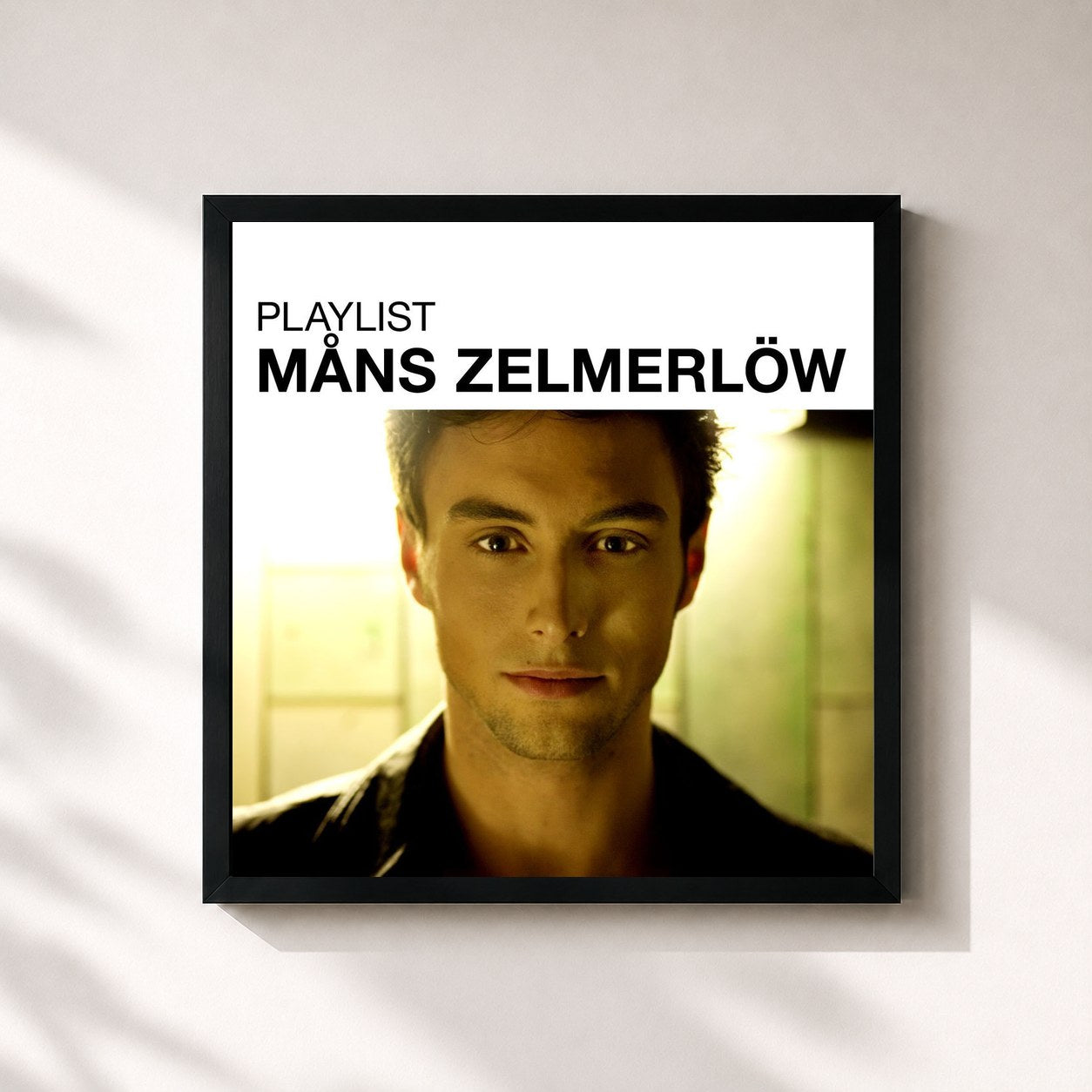 #noir Tableau carré de l'album Playlist: Måns Zelmerlöw de Måns Zelmerlöw, cadre noir 32x32 cm