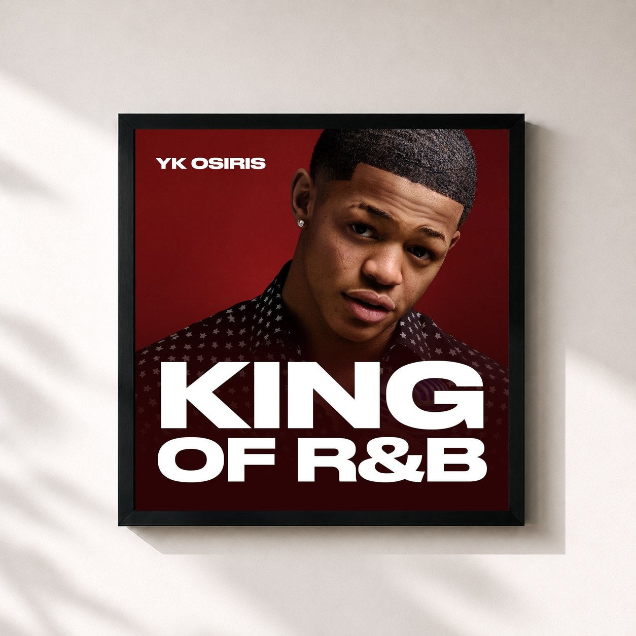 #noir Tableau carré de l'album King of R&B de Yk Osiris, cadre noir 32x32 cm