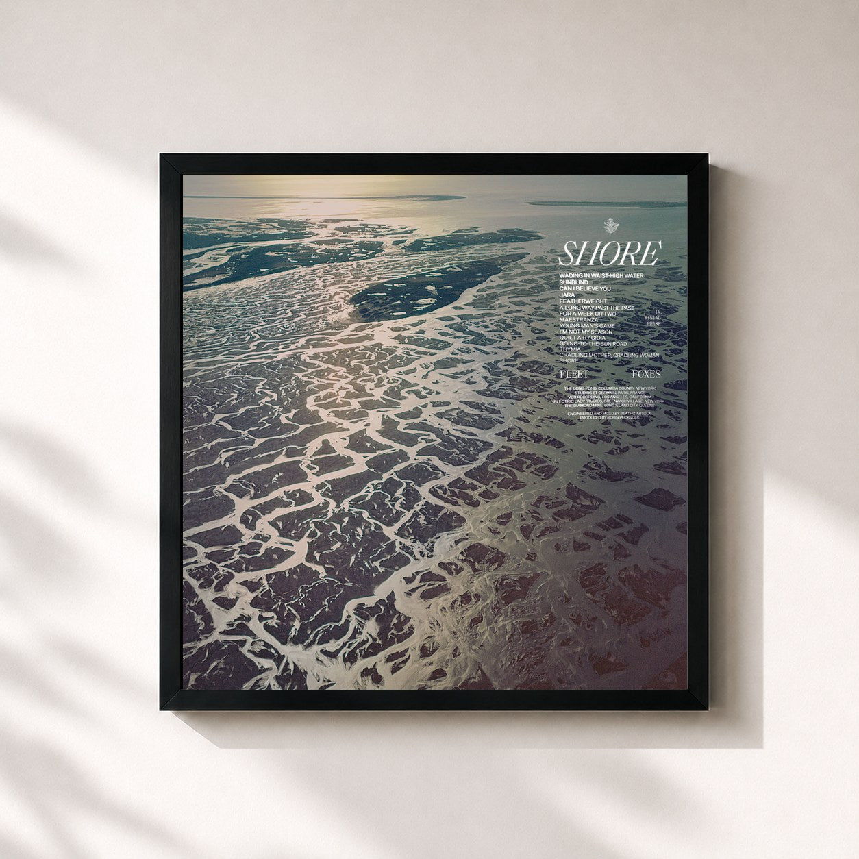 #noir Tableau carré de l'album Shore de Fleet Foxes, cadre noir 32x32 cm
