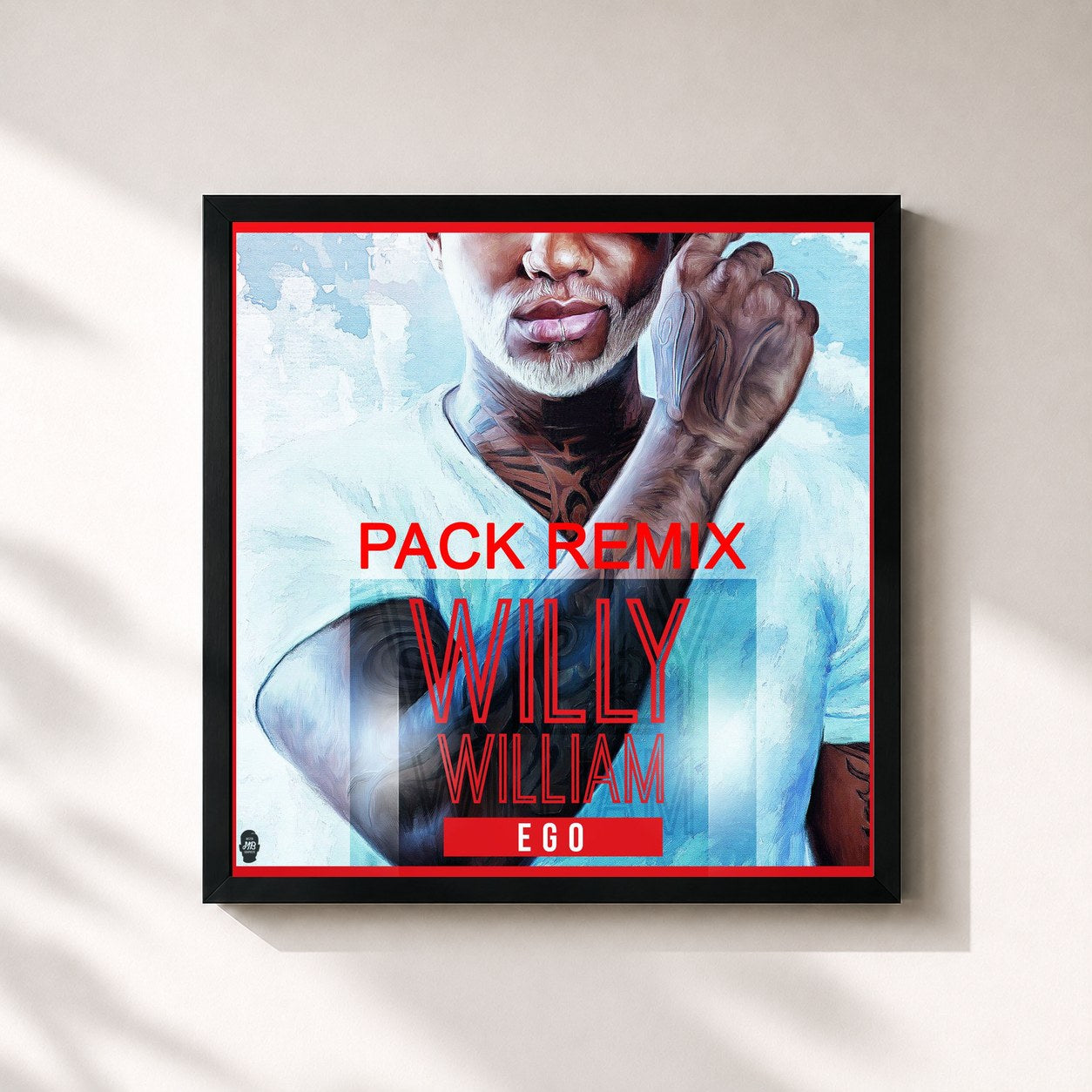 #noir Tableau carré de l'album Ego (Remixes) de Willy William, cadre noir 32x32 cm