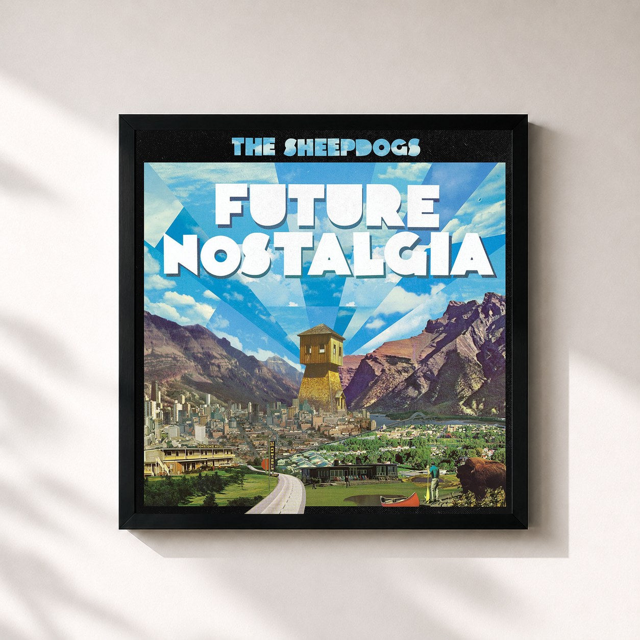 #noir Tableau carré de l'album Future Nostalgia de The Sheepdogs, cadre noir 32x32 cm