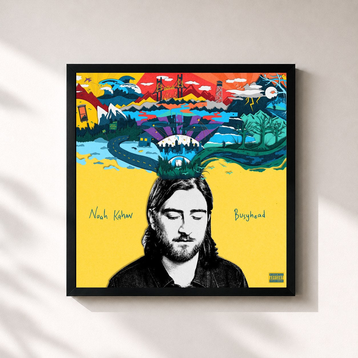 #noir Tableau carré de l'album Busyhead de Noah Kahan, cadre noir 32x32 cm