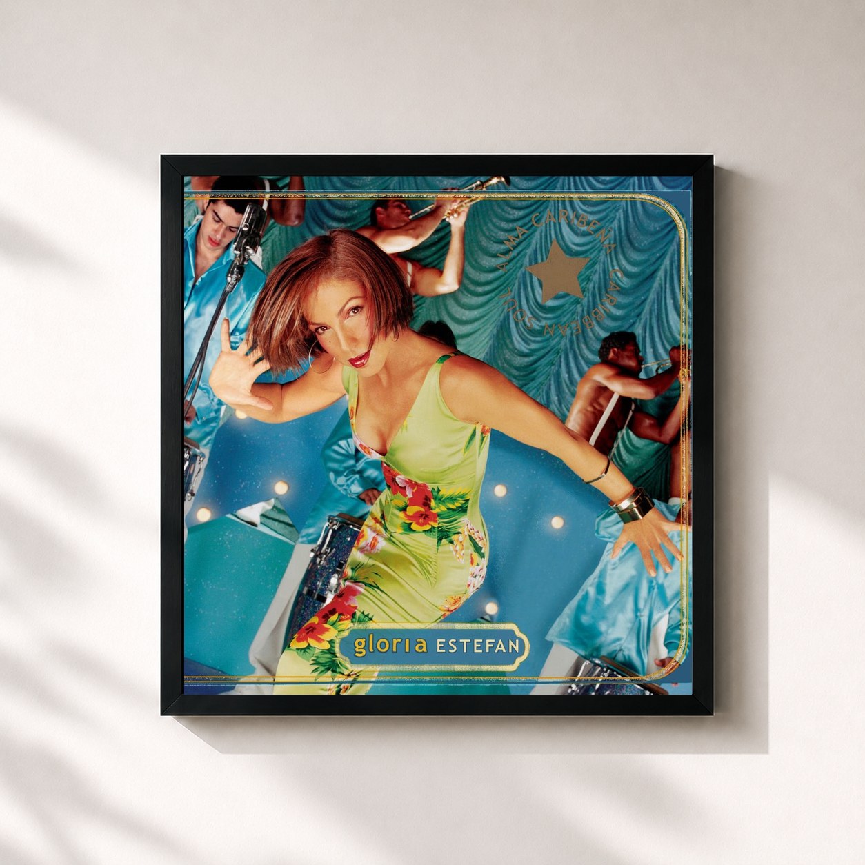 #noir Tableau carré de l'album Alma Caribeña de Gloria Estefan, cadre noir 32x32 cm