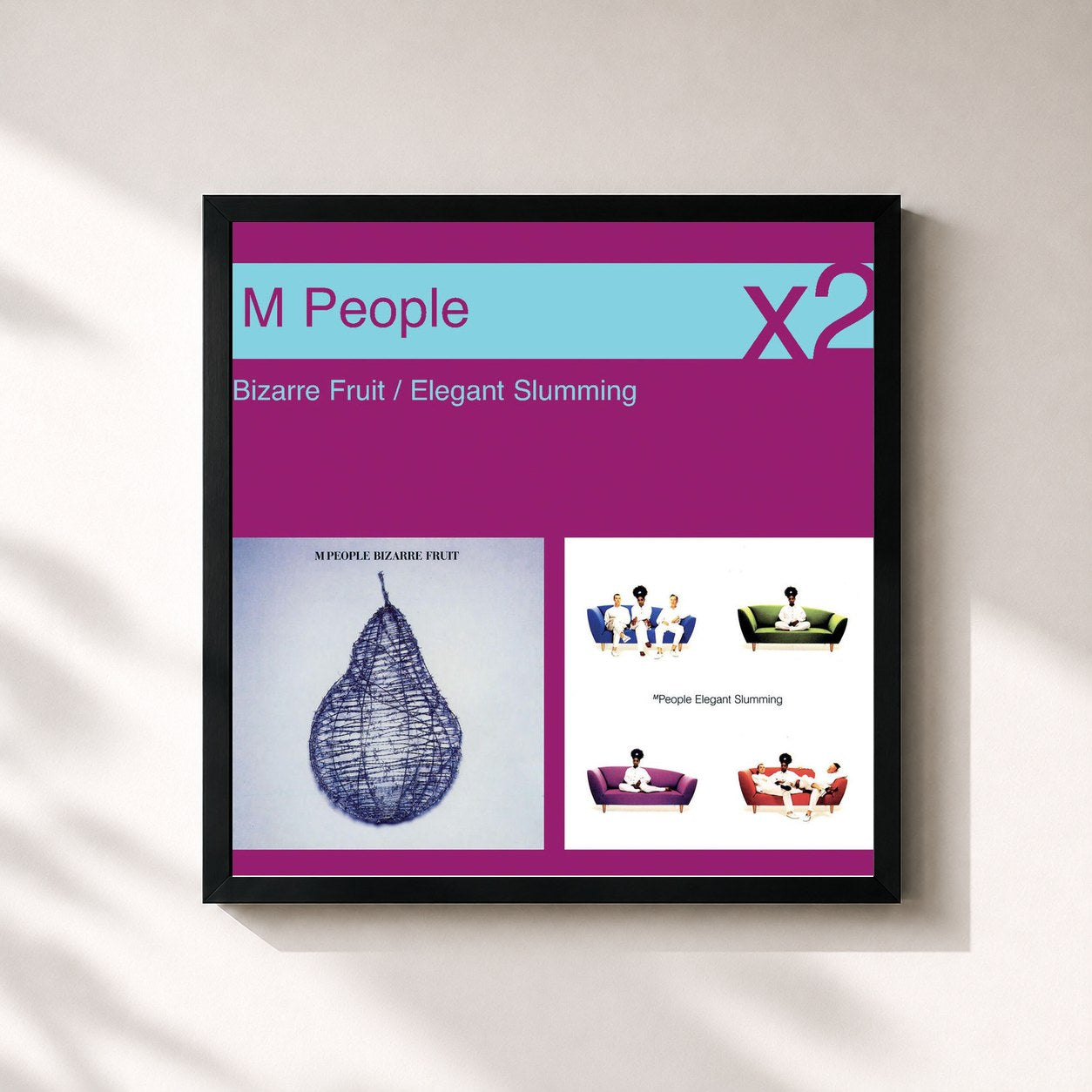 #noir Tableau carré de l'album Bizarre Fruit / Elegant Slumming de M People, cadre noir 32x32 cm