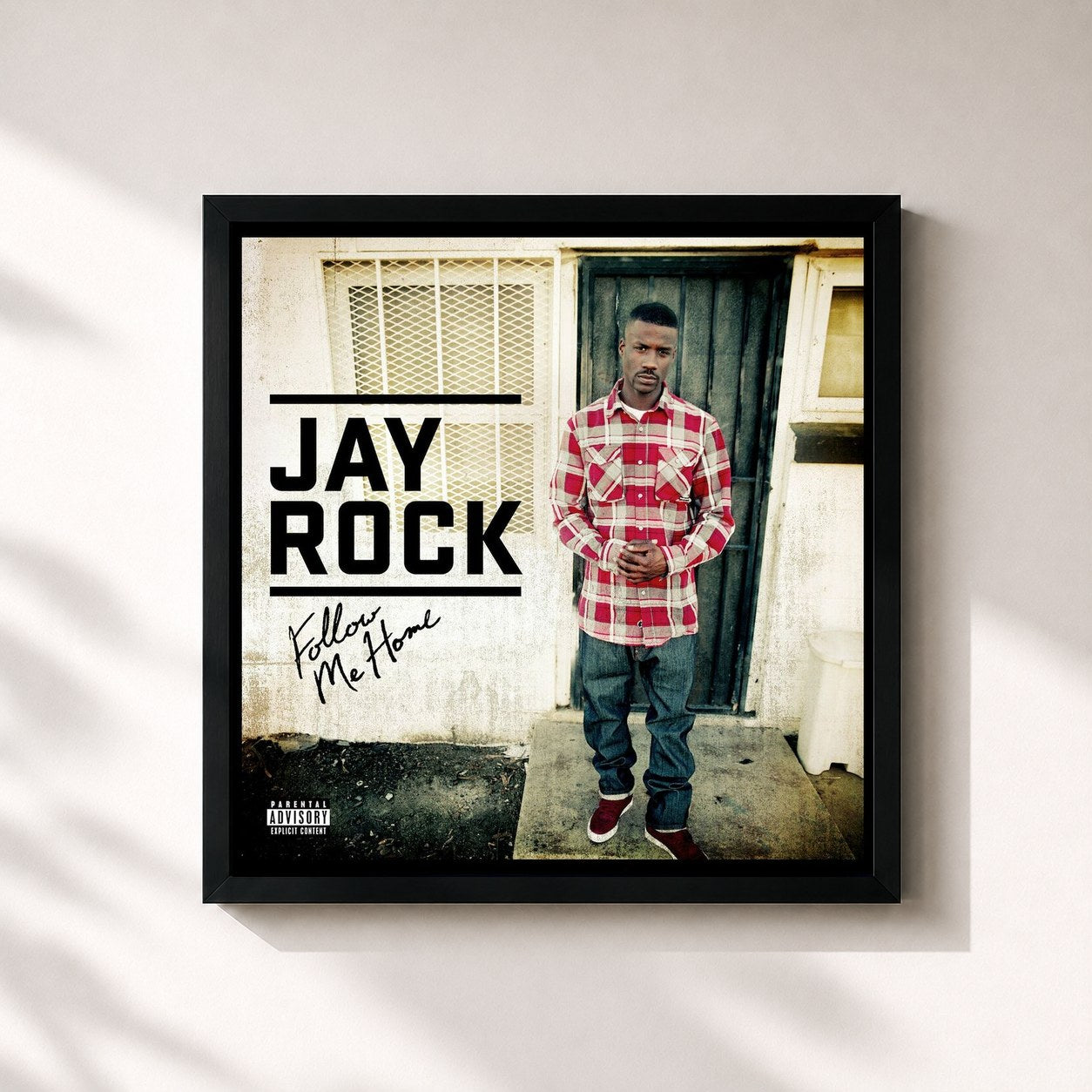 #noir Tableau carré de l'album Follow Me Home de Jay Rock, cadre noir 32x32 cm