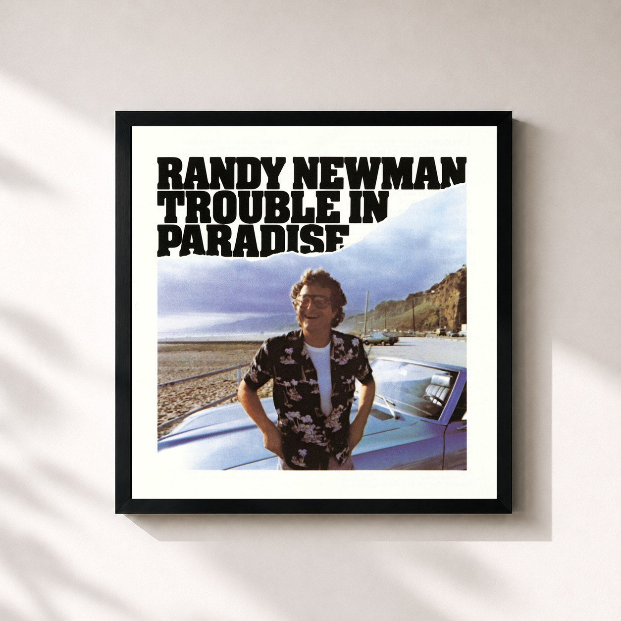#noir Tableau carré de l'album Trouble in Paradise de Randy Newman, cadre noir 32x32 cm