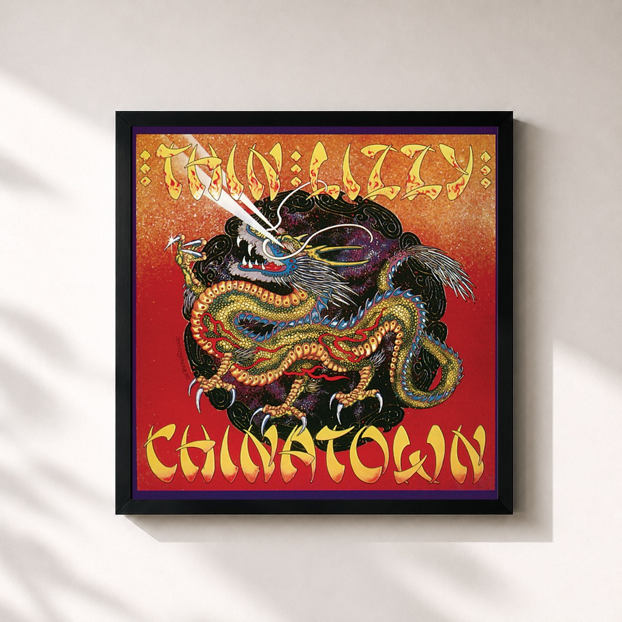 #noir Tableau carré de l'album Chinatown de Thin Lizzy, cadre noir 32x32 cm