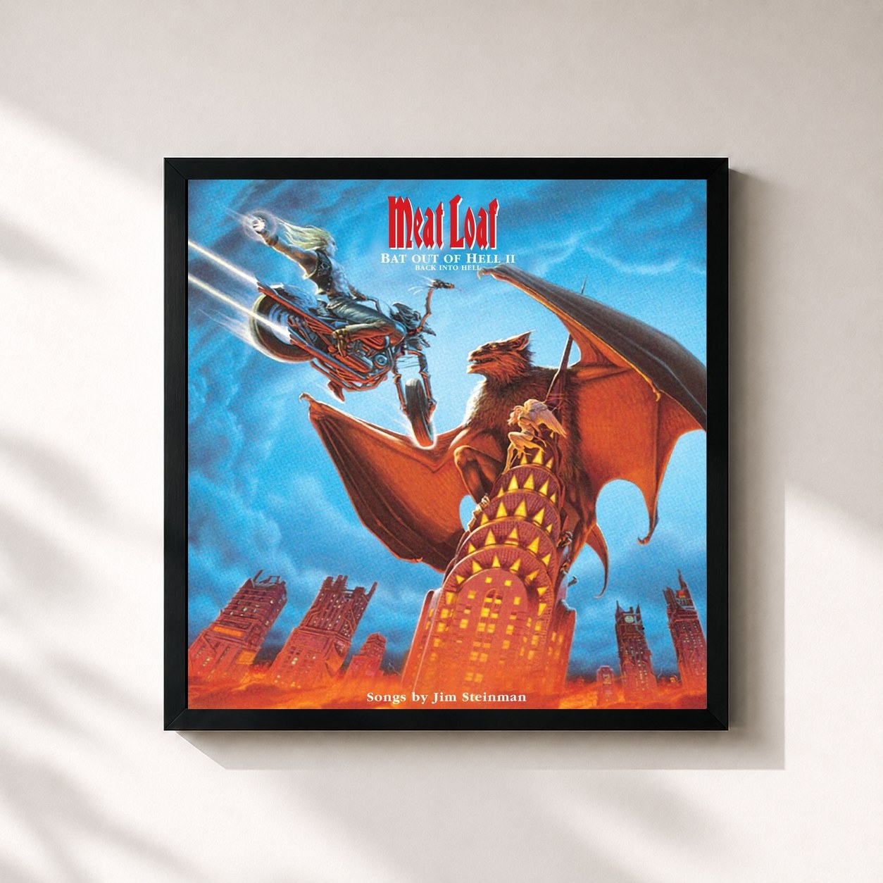 #noir Tableau carré de l'album Bat Out Of Hell II: Back Into Hell... de Meat Loaf, cadre noir 32x32 cm