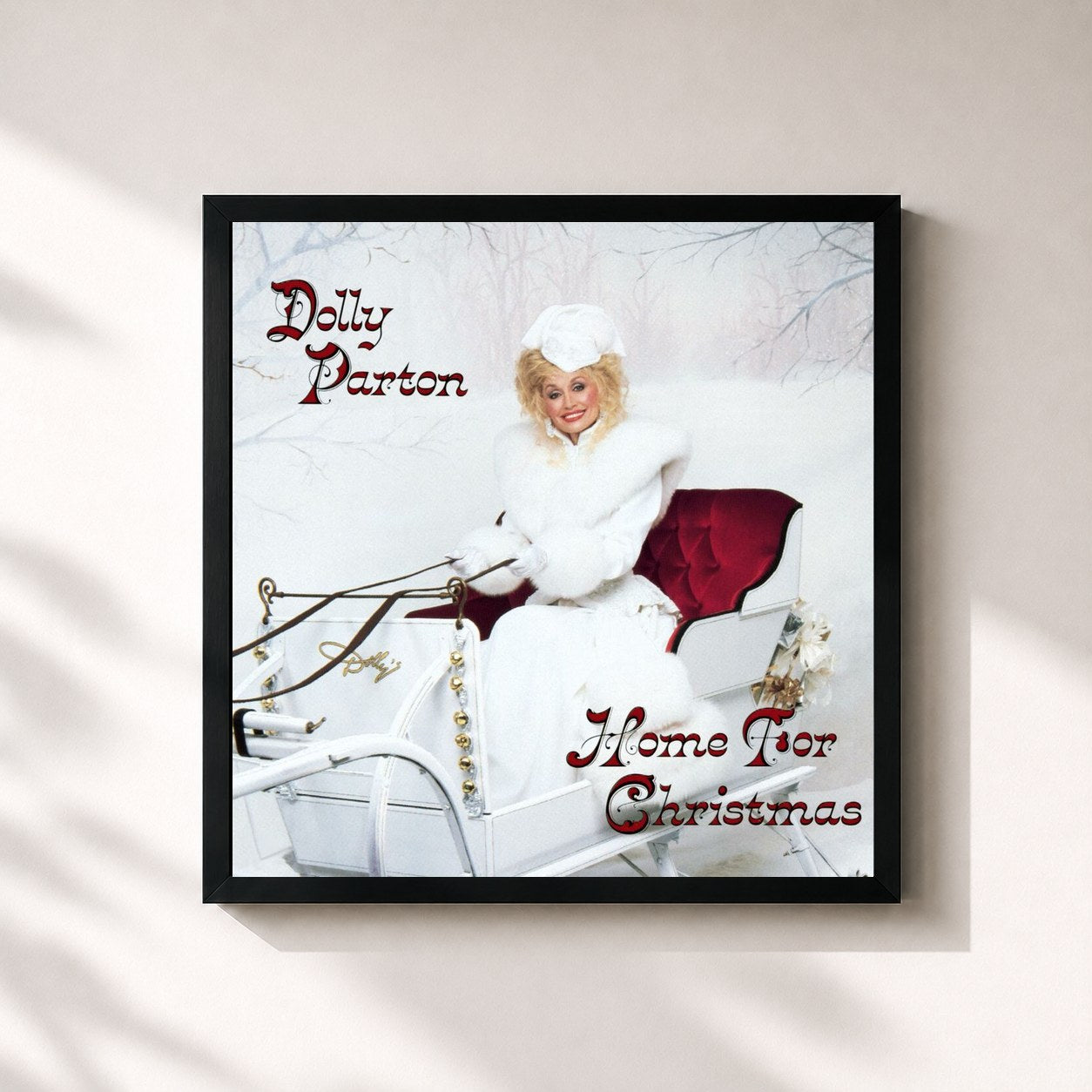 #noir Tableau carré de l'album Home For Christmas de Dolly Parton, cadre noir 32x32 cm