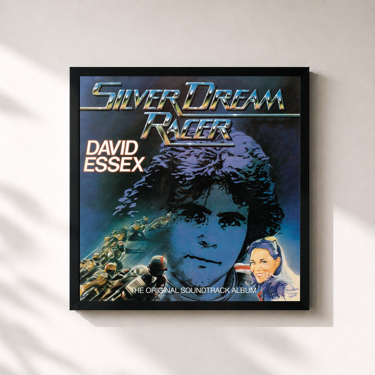 #noir Tableau carré de l'album Silver Dream Racer de David Essex, cadre noir 32x32 cm