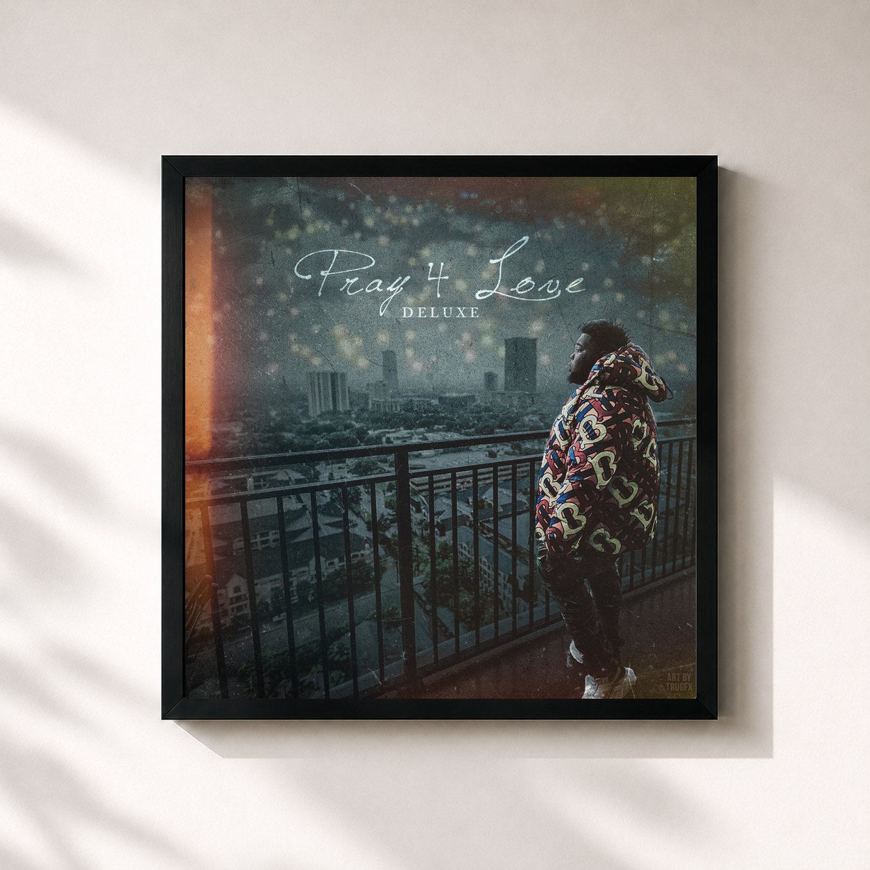 #noir Tableau carré de l'album Pray 4 Love (Deluxe) de Rod Wave, cadre noir 32x32 cm