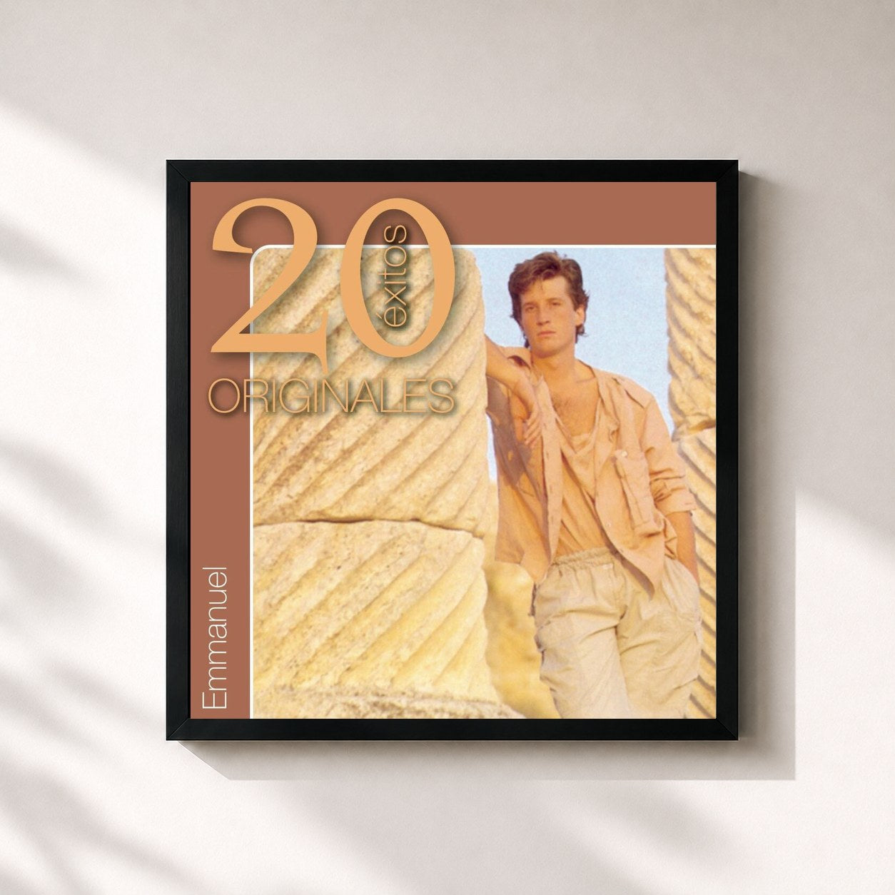 #noir Tableau carré de l'album 20 Exitos Originales de Emmanuel, cadre noir 32x32 cm