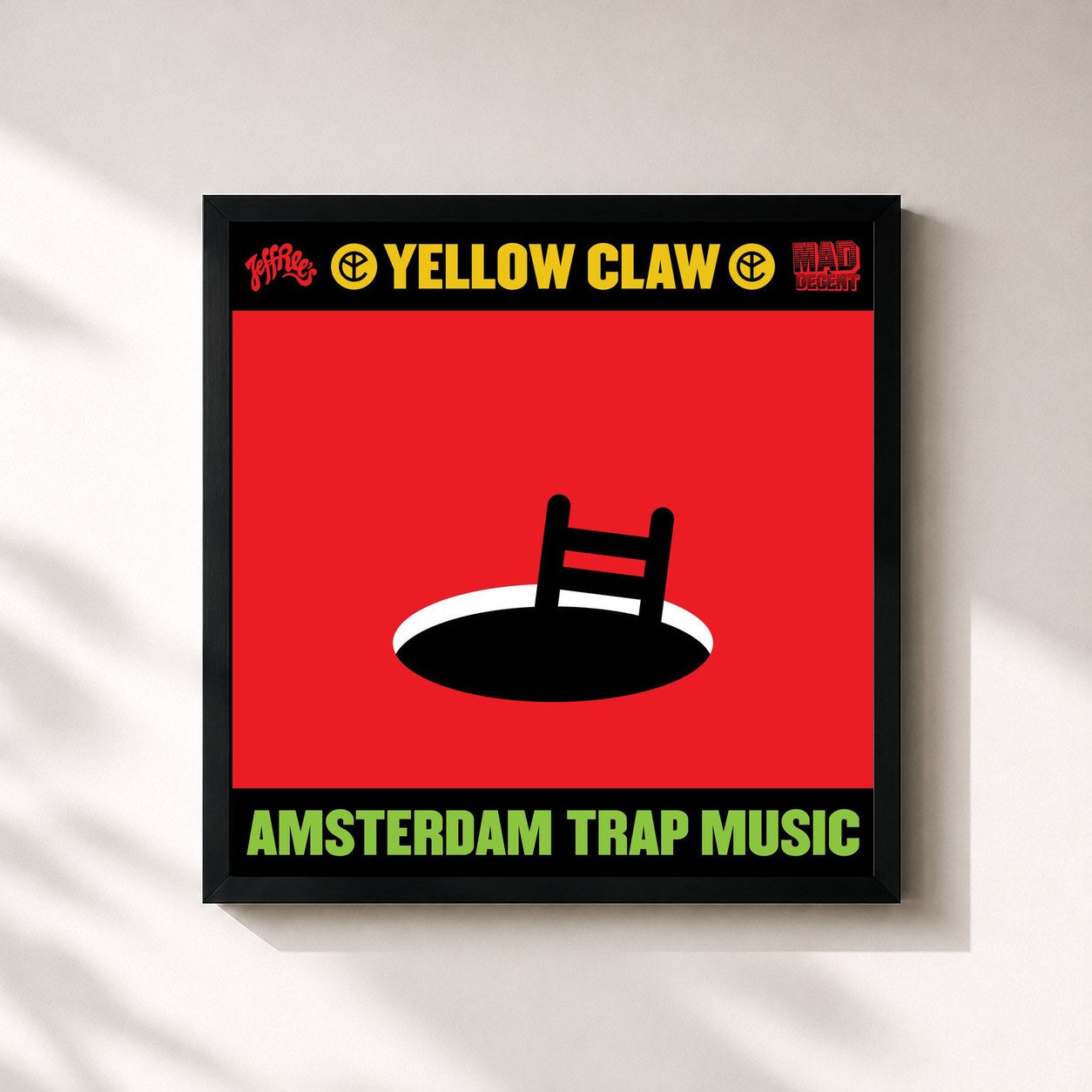 #noir Tableau carré de l'album Amsterdam Trap Music de Yellow Claw, cadre noir 32x32 cm