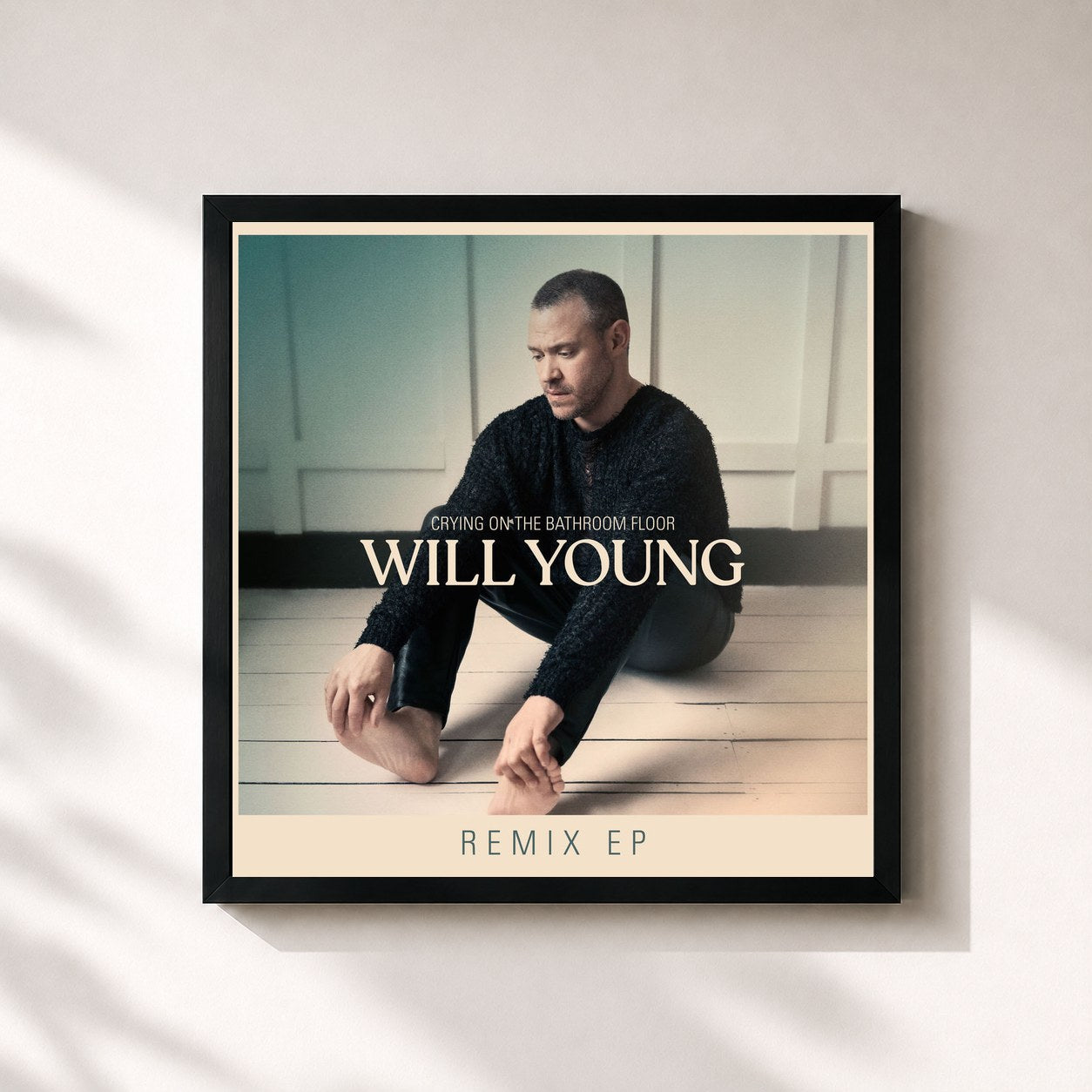 #noir Tableau carré de l'album Crying on the Bathroom Floor (Remix EP) de Will Young, cadre noir 32x32 cm