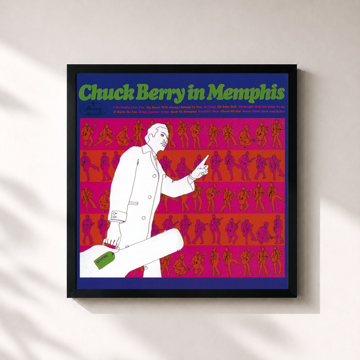 #noir Tableau carré de l'album Chuck Berry In Memphis de Chuck Berry, cadre noir 32x32 cm