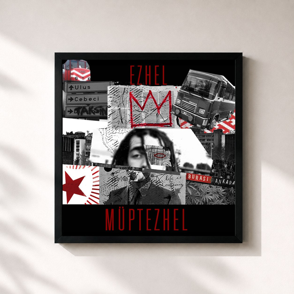 #noir Tableau carré de l'album Müptezhel de Ezhel, cadre noir 32x32 cm