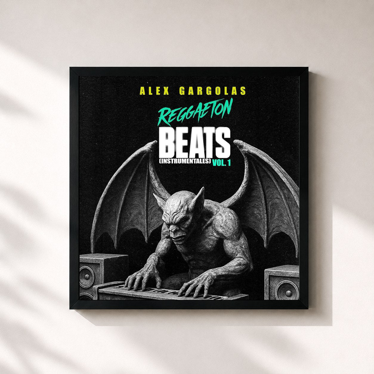 #noir Tableau carré de l'album Reggaeton Beats (Instrumentales Vol 1) de Alex Gargolas, cadre noir 32x32 cm