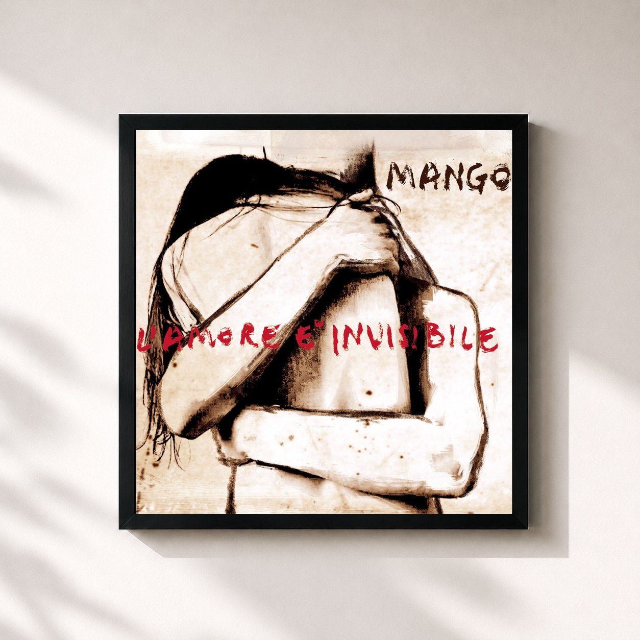 #noir Tableau carré de l'album L'amore è invisibile de Mango, cadre noir 32x32 cm