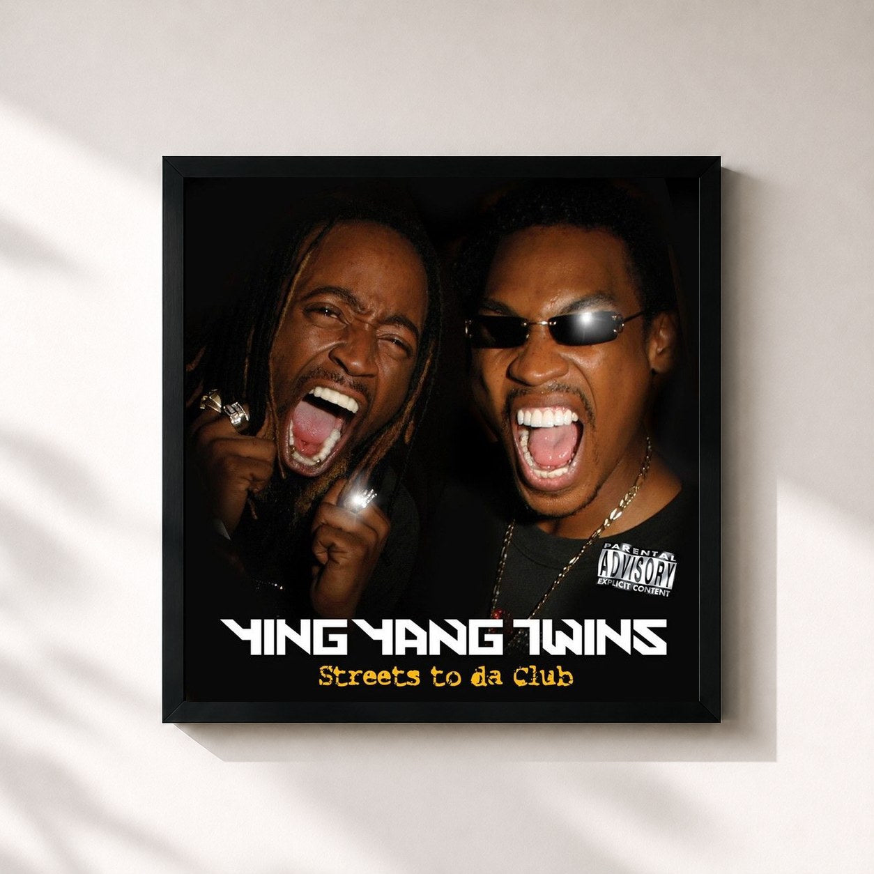#noir Tableau carré de l'album Streets To Da Club de Ying Yang Twins, cadre noir 32x32 cm