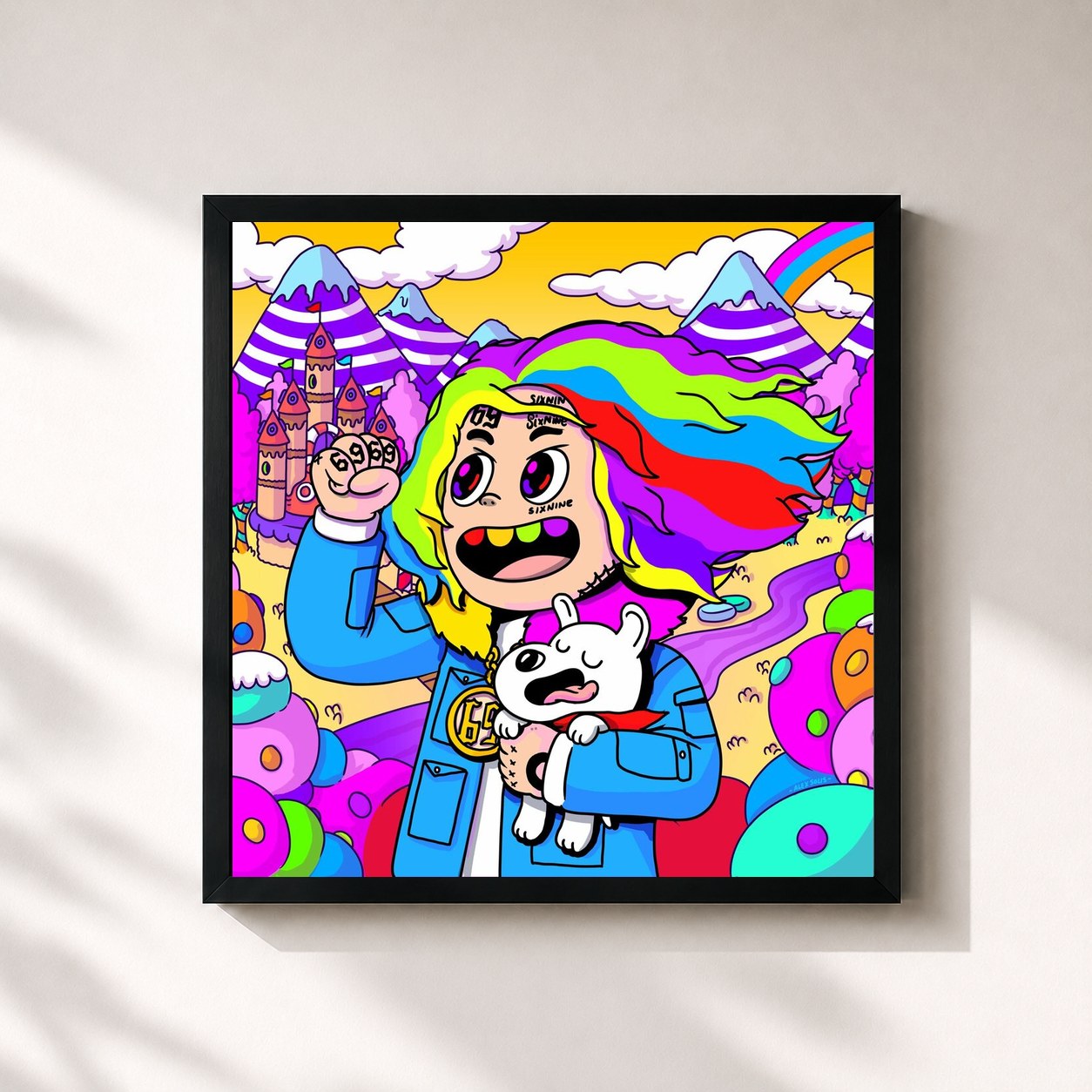#noir Tableau carré de l'album Day69: Graduation Day de 6IX9INE, cadre noir 32x32 cm