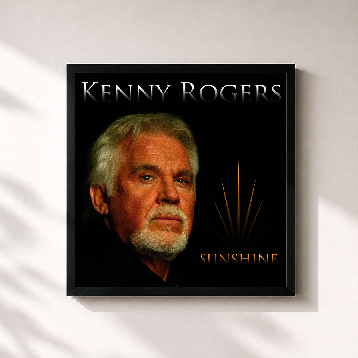 #noir Tableau carré de l'album Sunshine de Kenny Rogers, cadre noir 32x32 cm