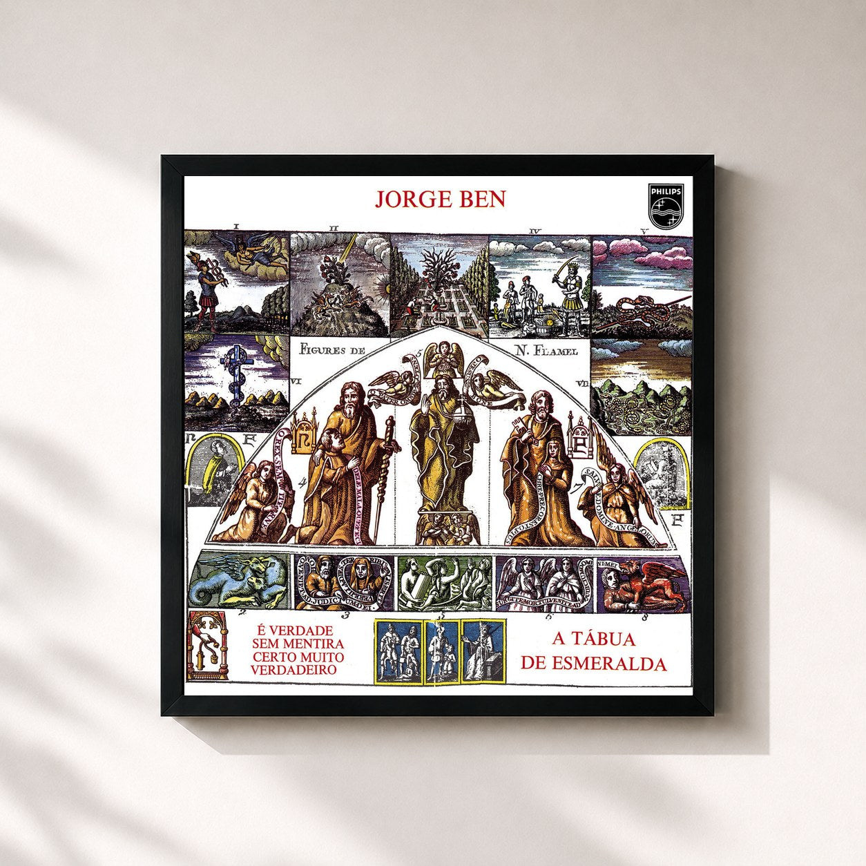 #noir Tableau carré de l'album A Tabua De Esmeralda de Jorge Ben Jor, cadre noir 32x32 cm