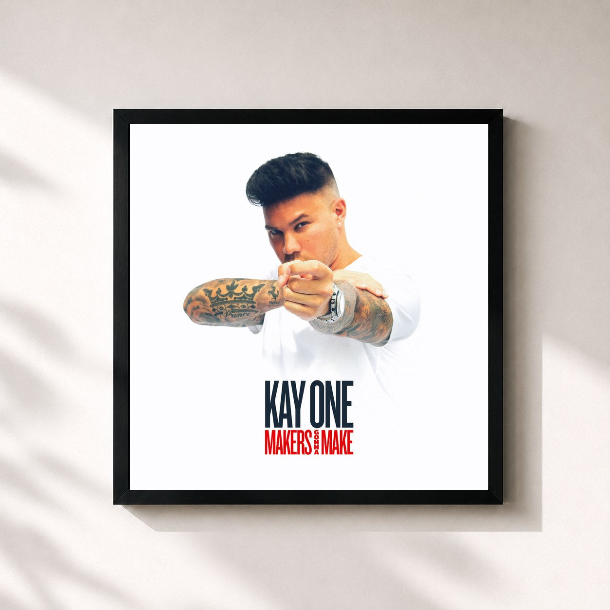#noir Tableau carré de l'album Makers Gonna Make de Kay One, cadre noir 32x32 cm