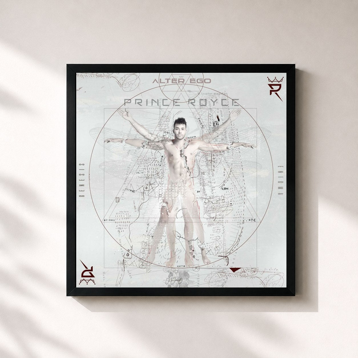 #noir Tableau carré de l'album ALTER EGO de Prince Royce, cadre noir 32x32 cm