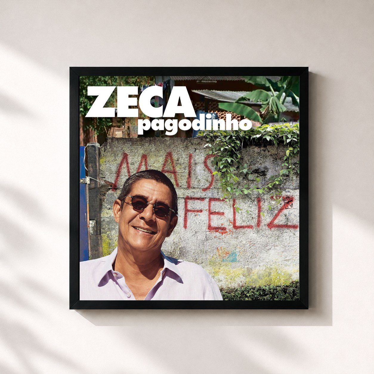 #noir Tableau carré de l'album Mais Feliz de Zeca Pagodinho, cadre noir 32x32 cm