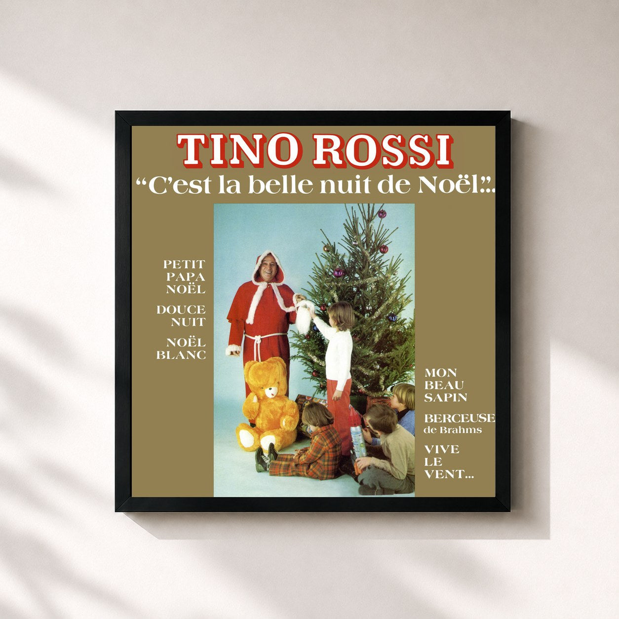 #noir Tableau carré de l'album C'est la belle nuit de Noël (Remasterisé en 2018) de Tino Rossi, cadre noir 32x32 cm