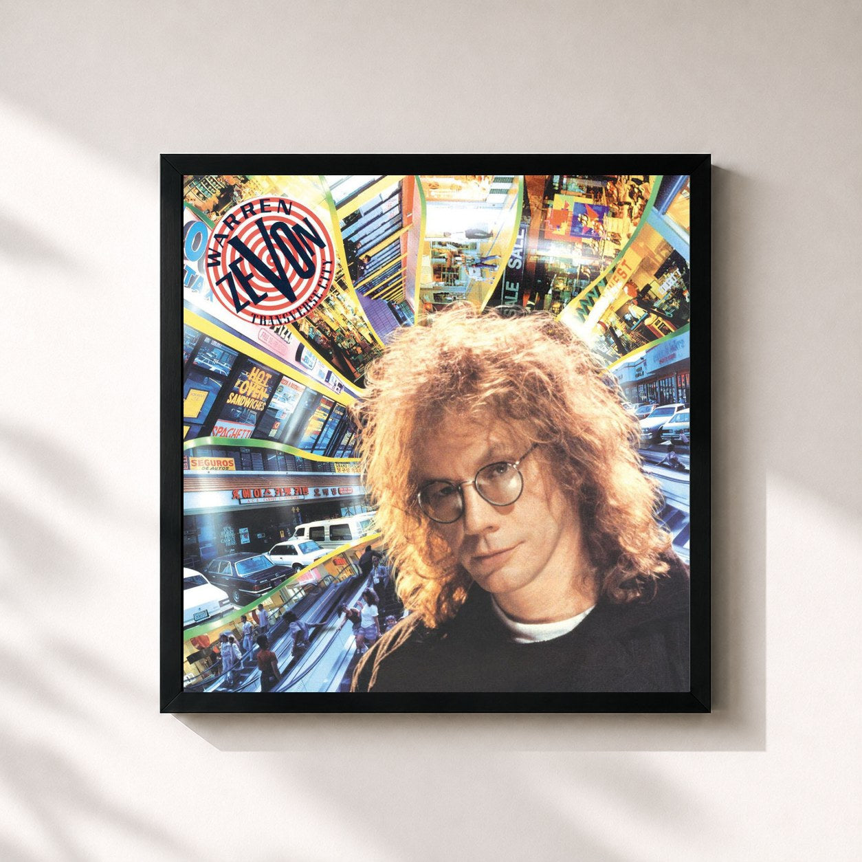 #noir Tableau carré de l'album Transverse City de Warren Zevon, cadre noir 32x32 cm