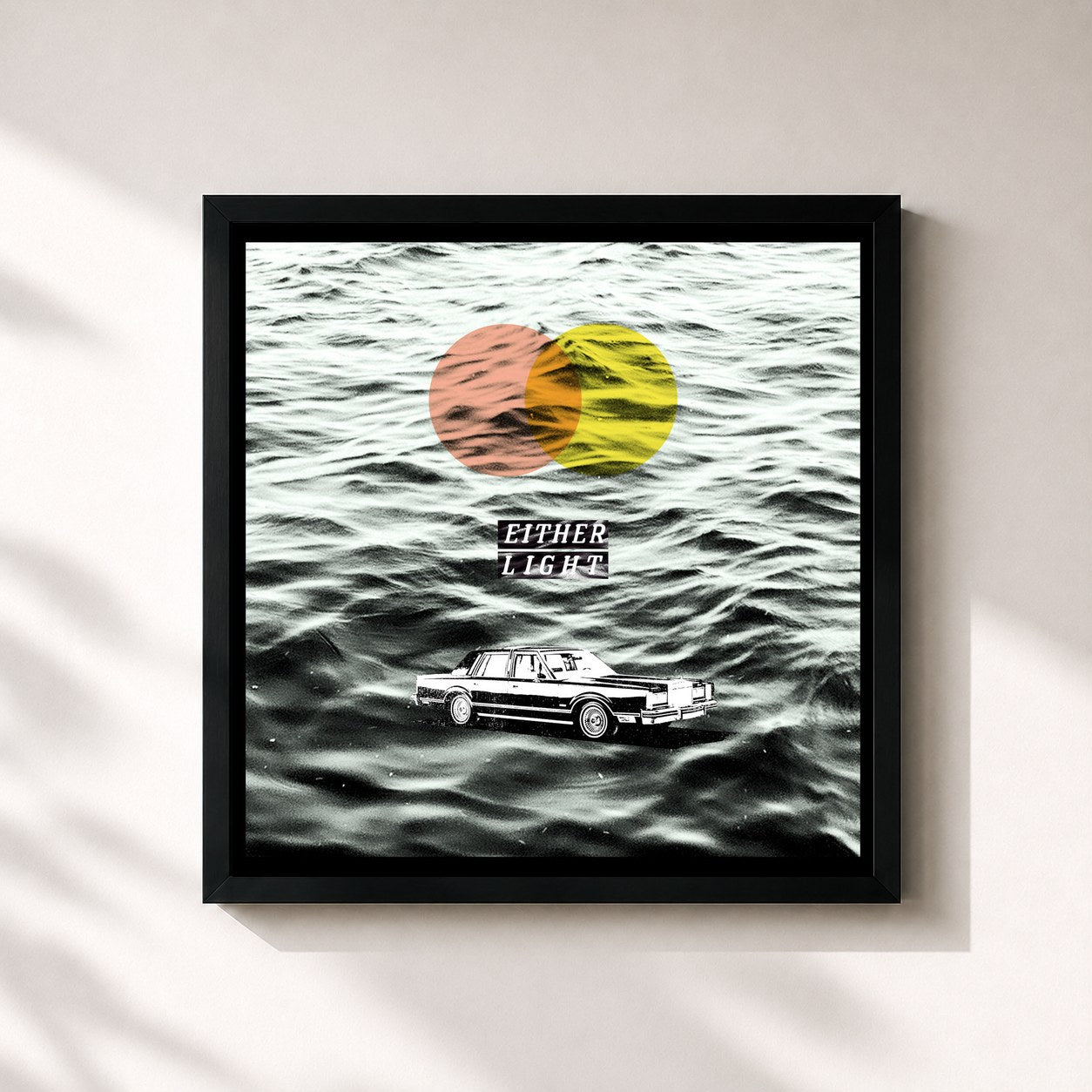 #noir Tableau carré de l'album Either Light de Vundabar, cadre noir 32x32 cm