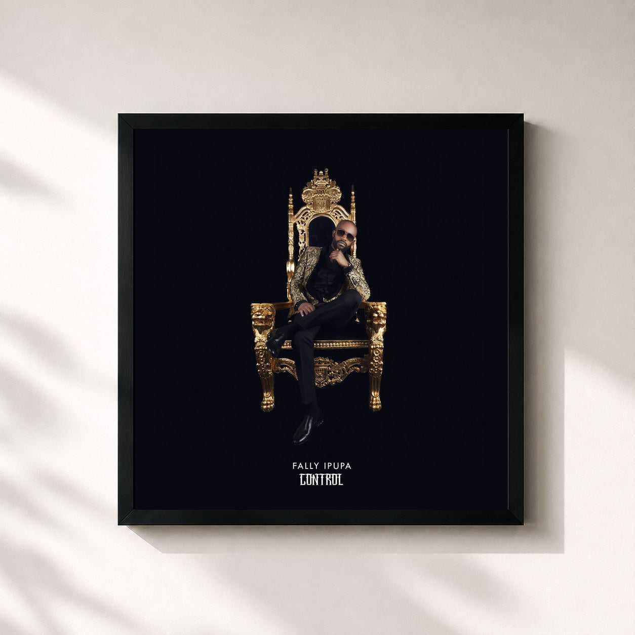 #noir Tableau carré de l'album Control de Fally Ipupa, cadre noir 32x32 cm
